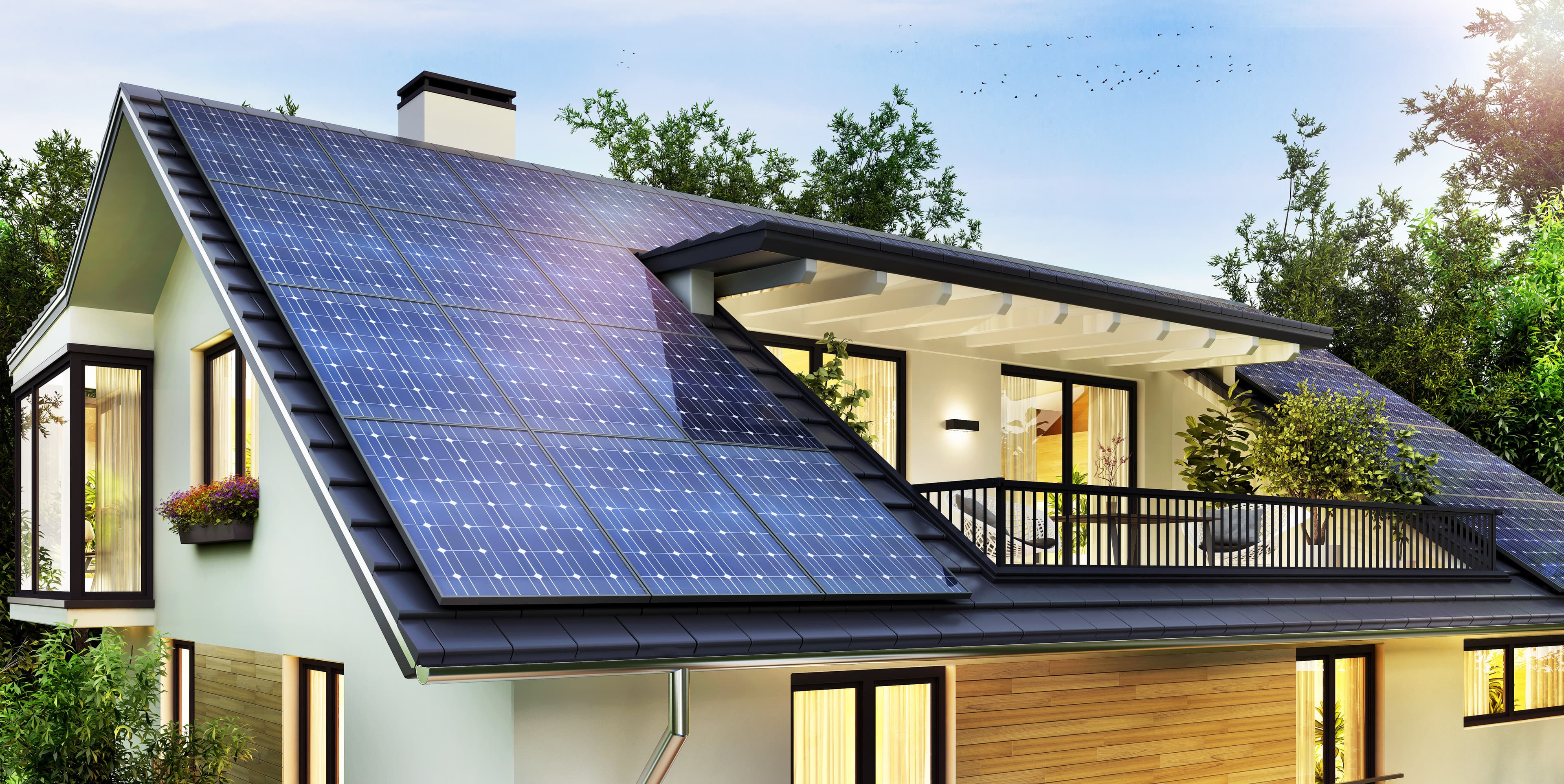 Moderne woning met zonnepanelen, verduurzaamd door De Leeuw Bouw en Techniek